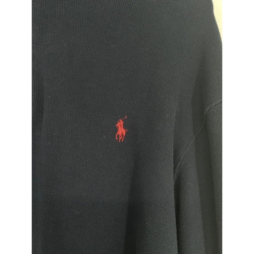 Polo Ralph Lauren Sweater Navy Knit Quarter 1/4 Zip Pullover Leather Tab Mens XL